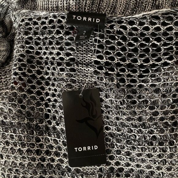 NWT Torrid Cardigan Sweater Womens 2 Gray Open Front Airy Crochet Boho Longline - Picture 6 of 13